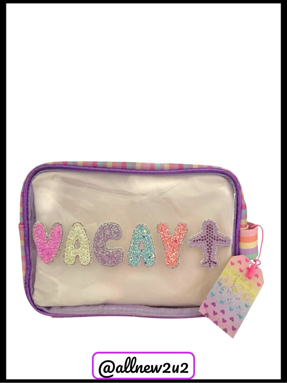 VACAY Sequin Cosmetic Bag - Purple Trim